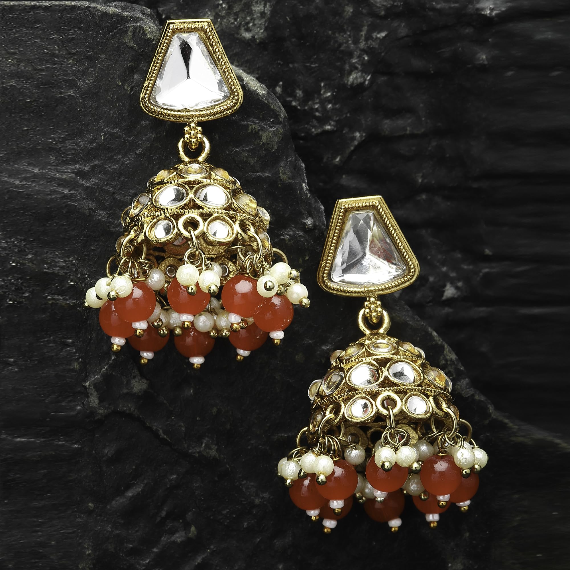Gold-Plated Dome Shaped Mirror Jhumka Earrings